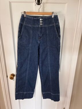 Pilcro Wide-Leg High-Rise Jeans in Dark Blue